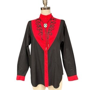 Vintage Side Saddle Western Shirt, Red and Black Cutout Detail